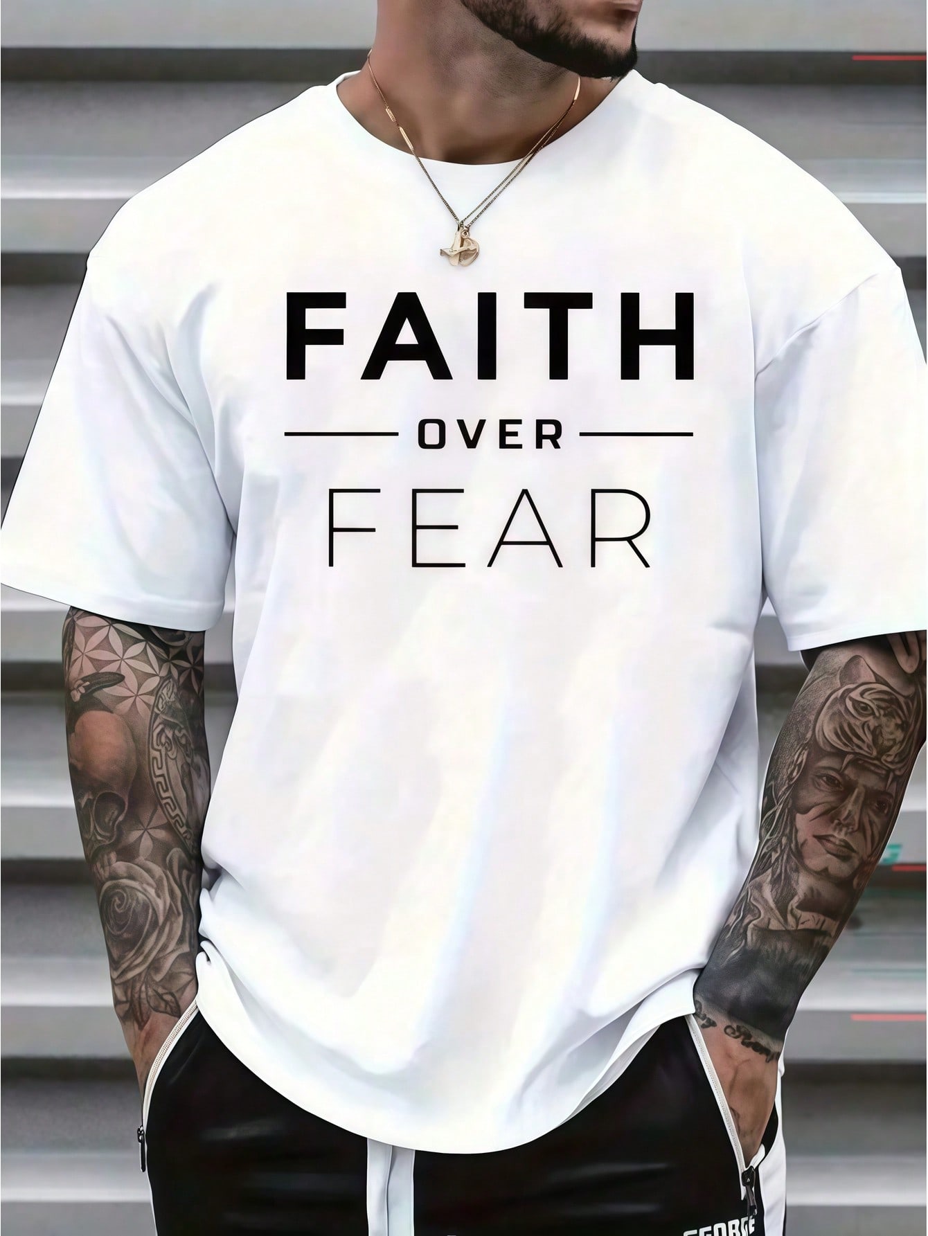 1pc Mens Clothes Faith Letter  - огляд і ціна Wash Effect Set