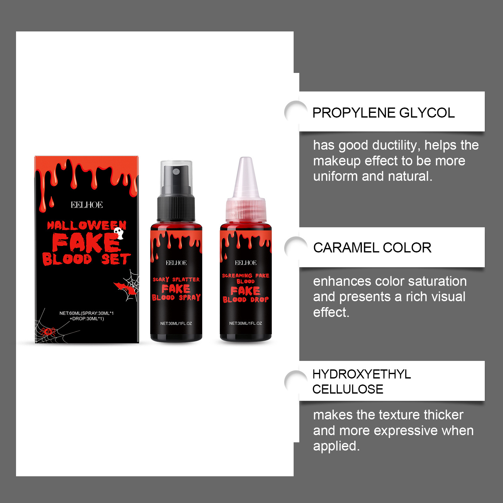 3PCS Halloween Fake Blood Set  - огляд і ціна Wash Effect Set