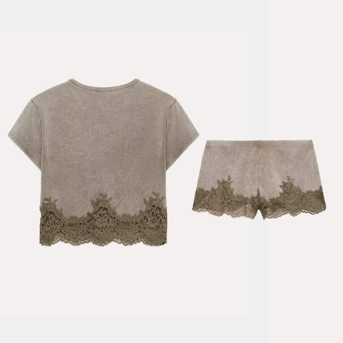 Womens Short Sleeve Lace Trim  - огляд і ціна Wash Effect Set